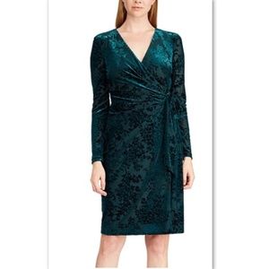 NWT Ralph Lauren Velvet Green Wrap Clara Dress 12